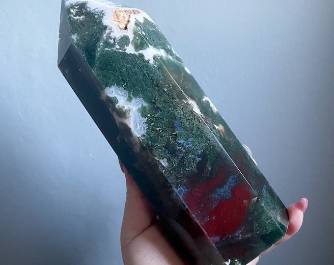 Moss agate crystal tower | moss agate home decoration | moss agate ornament | healing crystal | birthstone gifts| wedding anniversary gift