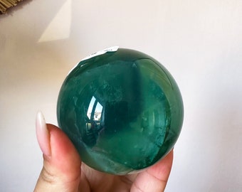 Esfera de cristal de fluorita verde, cristal curativo, decoración del hogar