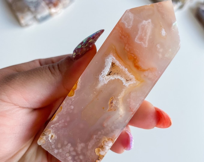 Druzy flower agate geode Crystal tower pink flower agate crystal tower healing crystal home decor