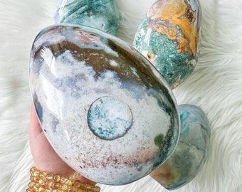 Ocean Jasper with Blue chalcedony with pyrite crystal freeform healing crystal home decor