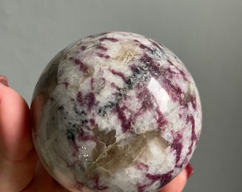 Rubellite lepidolite crystal sphere healing crystal home decor