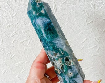Moss agate crystal tower | moss agate home decoration | moss agate ornament | healing crystal | birthstone gifts| wedding anniversary gift 