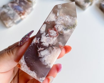 Druzy flower agate geode Crystal tower pink flower agate crystal tower healing crystal home decor