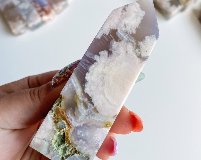 Druzy flower agate geode Crystal tower pink flower agate crystal tower healing crystal home decor