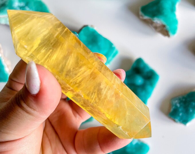 Natural yellow fluorite Double terminated crystal wand crystal healing crystal grid crystal magic home decoration meditation
