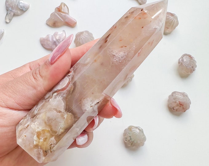 Premium pink flower agate (pk) Crystal tower | pink flower agate crystal tower healing crystal home decor |crystal gift |unique home decor|