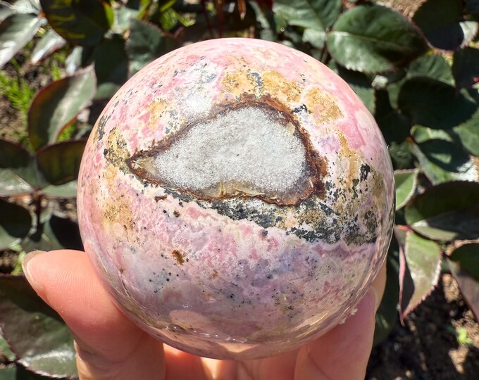 Peruvian Rhodochrosite with pyrite Sphere |pink crystal gift | pink crystal wellbeing home decoration | unique love birthday gift