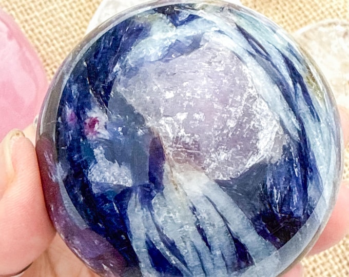 Aquamarine Crystal Sphere with pink tourmaline  Lepidolite,kyanite & Smoky Quartz | Natural Gemstone Sphere | Crystal Decor | Collector Gift
