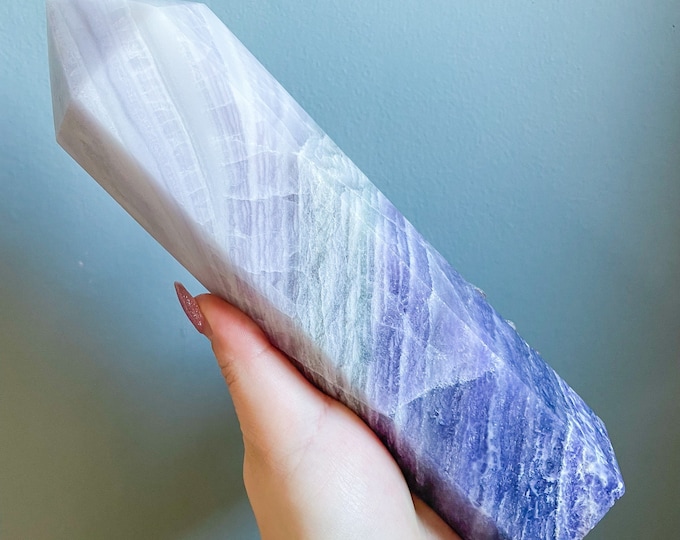 Druzy Lavender silky Fluorite crystal tower, purple fluorite tower,fluorite crystal point, rare crystal tower,crystal home decoration