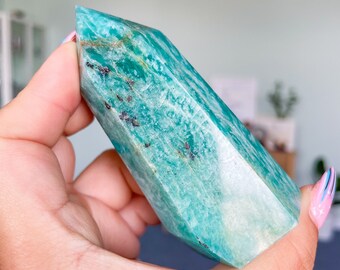 Amazonite high quality silver shimmer natural amazonite crystal tower healing crystal