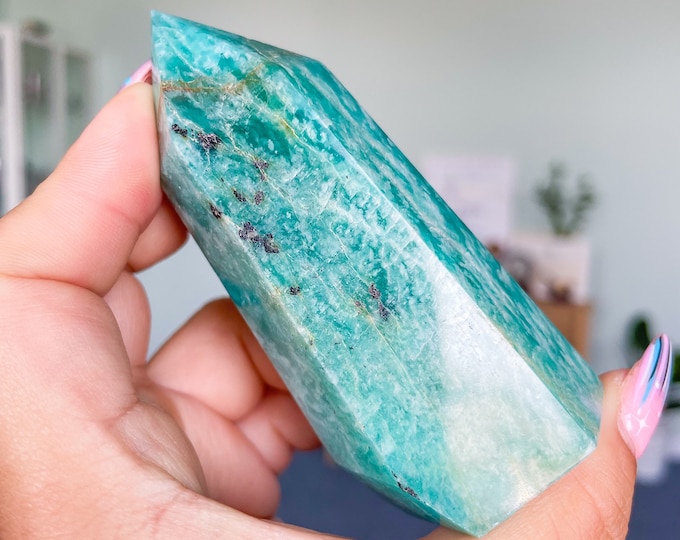 Amazonite high quality silver shimmer natural amazonite crystal tower healing crystal