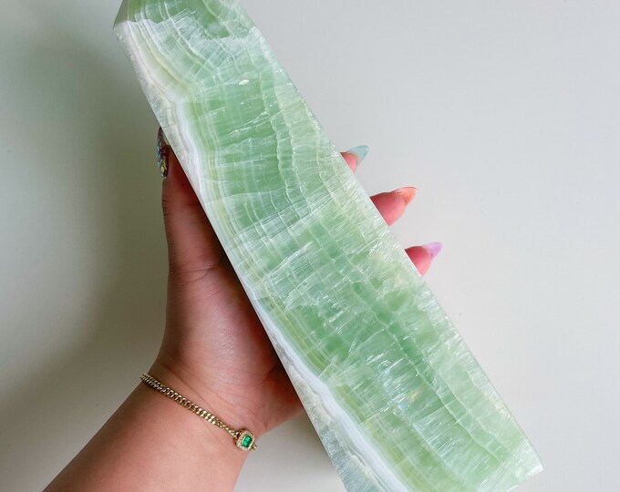 Premium pistachio calcite large crystal tower chunky crystal tower healing crystal healing journey home decoration