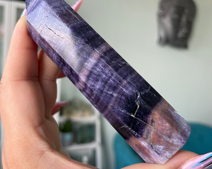 Purple silk fluorite high quality natural crystal tower healing crystal