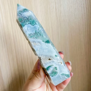 Moss agate crystal tower | moss agate home decoration | druzy moss agate healing crystal | birthstone gifts| wedding anniversary gift