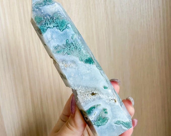 Moss agate crystal tower | moss agate home decoration | druzy moss agate healing crystal | birthstone gifts| wedding anniversary gift