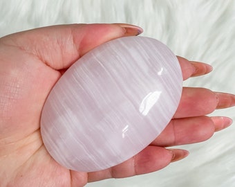 Pink calcite palmstone | Mangano calcite reiki palmstone meditation crystal healing journey home decoration