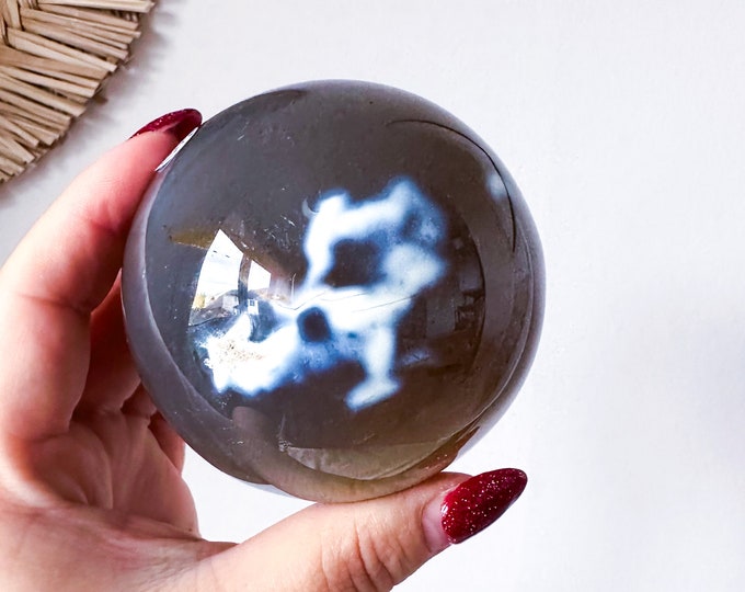 Orca Agate natural crystal sphere| unique crystal home decor| Tranquility home style | Earthy decor | Oceanic decor | unique gift idea