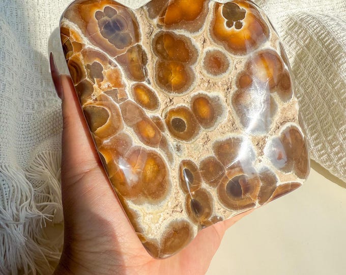 Rare Orbicular Chocolate Calcite Freeform – Grounding Crystal for Emotional Healing & Home Decor