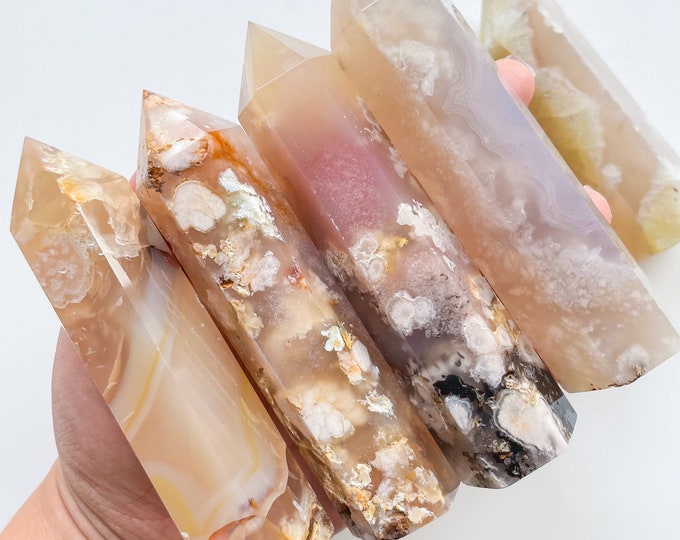 Flower agate crystal tower |cherry blossom agate home decoration | flower agate specimen | healing crystal | birthday gift|anniversary gift
