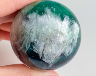 Snowflake green fluorite crystal sphere healing crystal home decor