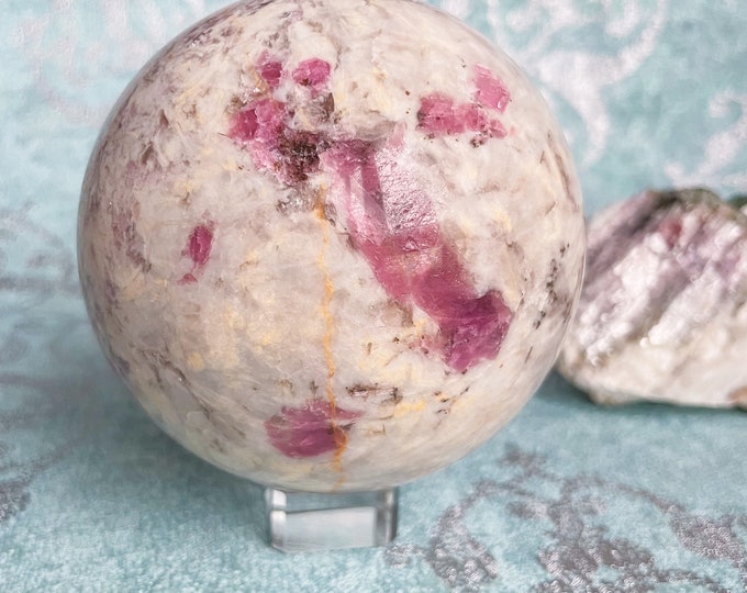 Rubellite lepidolite large crystal sphere healing crystal home decor