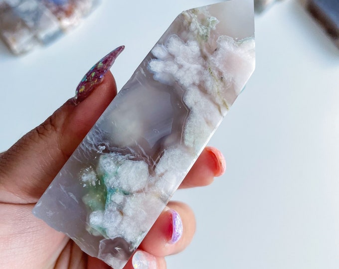 Druzy flower agate geode Crystal tower pink flower agate crystal tower healing crystal home decor