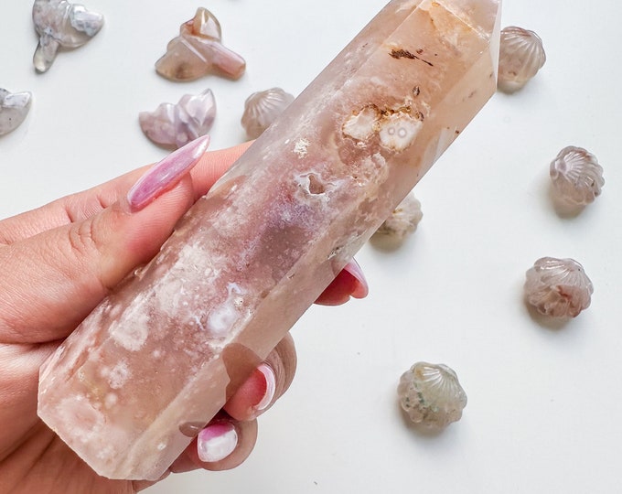 Premium pink flower agate (pk) Crystal tower | pink flower agate crystal tower healing crystal home decor |crystal gift |unique home decor|