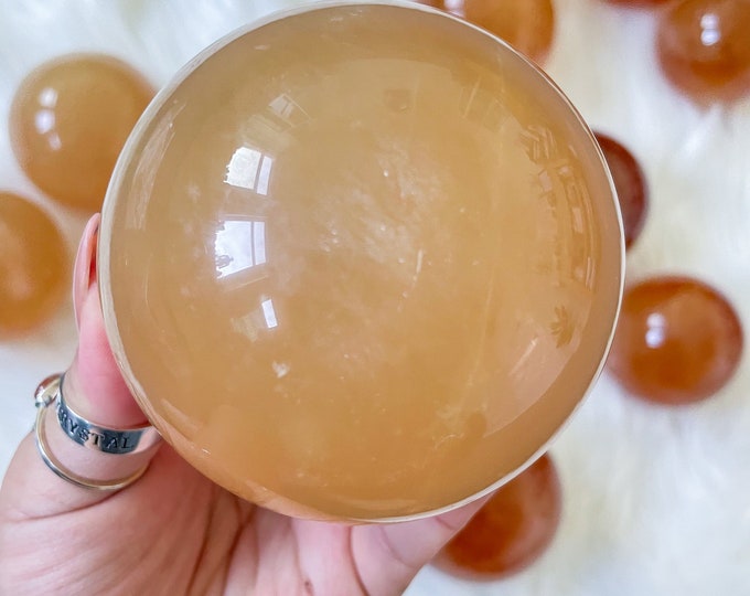 Honey calcite crystal sphere healing crystal home decor