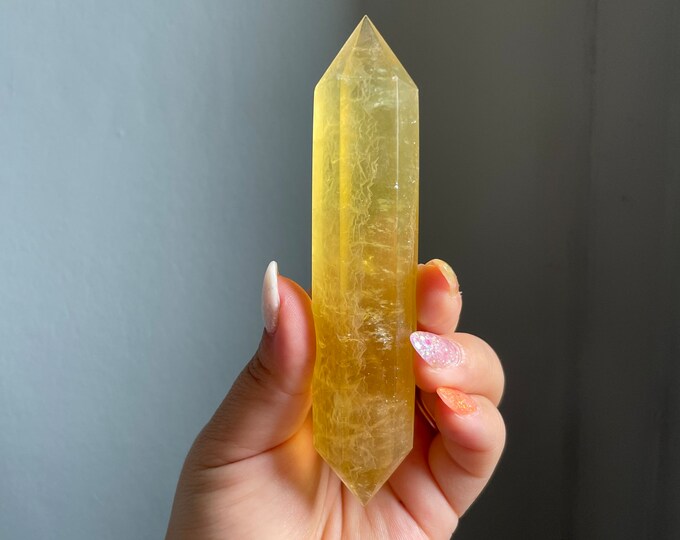 yellow fluorite DT crystal wand | Double terminated crystal wand | crystal healing crystal grid |crystal magic home decoration meditation