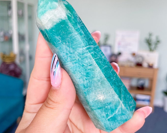 Amazonite high quality silver shimmer natural amazonite crystal tower healing crystal
