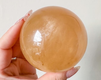 Honey calcite crystal sphere healing crystal home decor