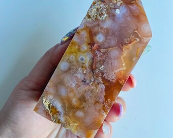 Druzy flower agate geode Crystal tower pink flower agate crystal tower healing crystal home decor