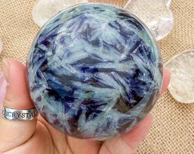 Aquamarine Crystal Sphere with pink tourmaline  Lepidolite,kyanite & Smoky Quartz | Natural Gemstone Sphere | Crystal Decor | Collector Gift
