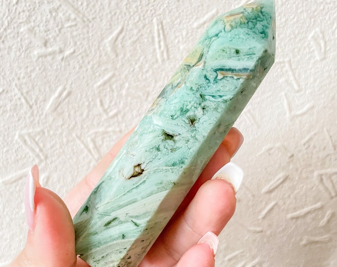 Druzy Fluorite tower, grass fluorite tower, green fluorite crystal point, rare crystal tower, healing journey home decoration