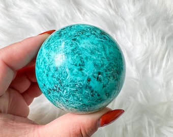 Rare chrysocolla with malachite crystal sphere