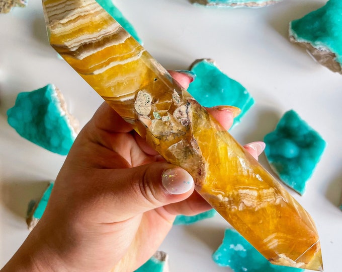 Natural yellow fluorite Double terminated crystal wand crystal healing crystal grid crystal magic home decoration meditation