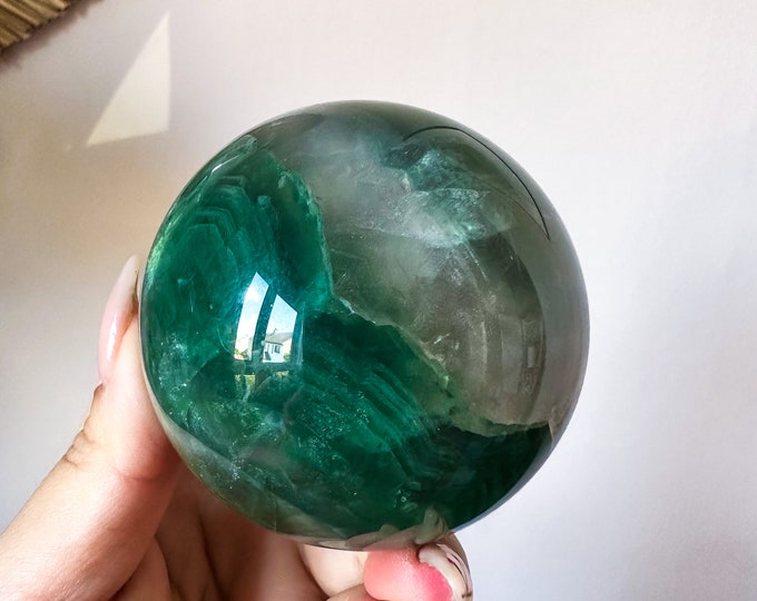 Green fluorite crystal sphere healing crystal home decor