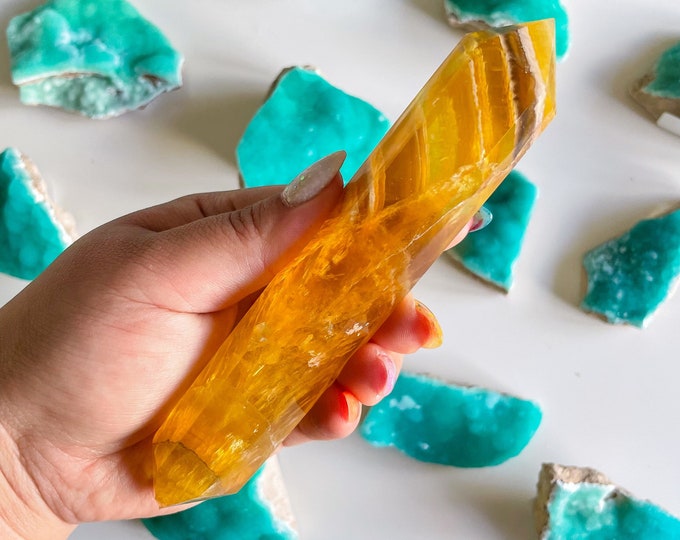Natural yellow fluorite Double terminated crystal wand crystal healing crystal grid crystal magic home decoration meditation