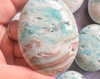 Reiki Healing Blue aragonite palm stone- Throat chakra& root chakra Healing crystal
