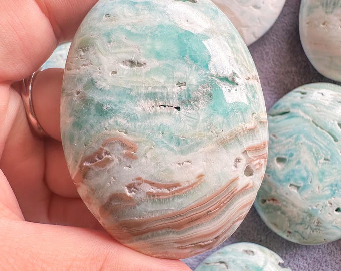 Reiki Healing Blue aragonite palm stone- Throat chakra& root chakra Healing crystal