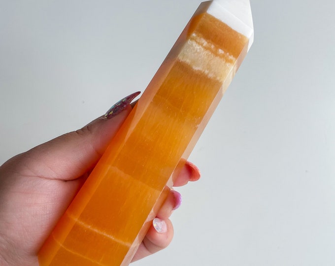orange calcite crystal tower healing crystal home decoration meditation reiki practice