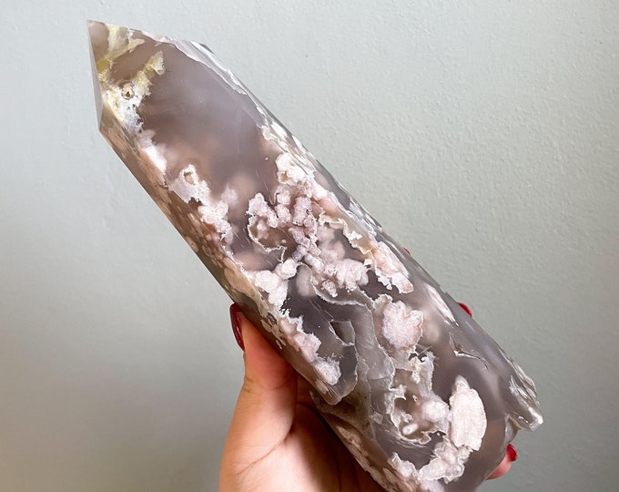 Flower agate crystal tower |cherry blossom agate home decoration | flower agate specimen | healing crystal | birthday gift|anniversary gift