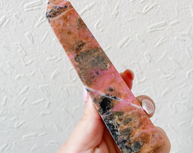 Rhodonite crystal tower chunky crystal tower healing crystal healing journey home decoration