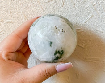 Natural Moss Agate Sphere - High Quality Druzy Healing Crystal for Home Decor and Meditation