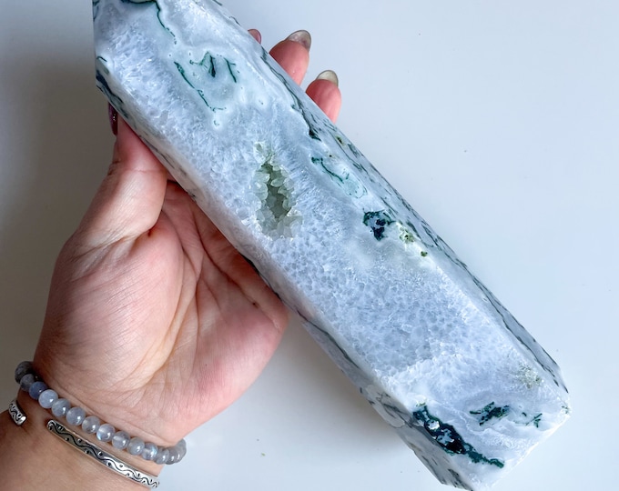 Moss agate crystal tower | moss agate home decoration | moss agate ornament | healing crystal | birthstone gifts| wedding anniversary gift