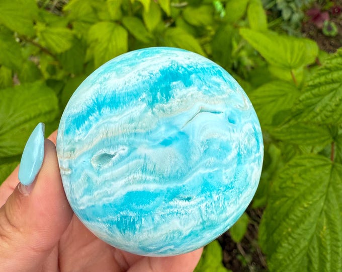 Blue aragonite crystal sphere healing crystal home decor