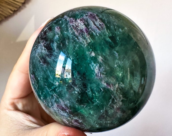 Blue Green fluorite crystal sphere healing crystal home decor