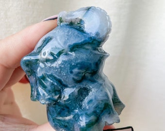Premium Moss agate elephant crystal animal carving home deco
