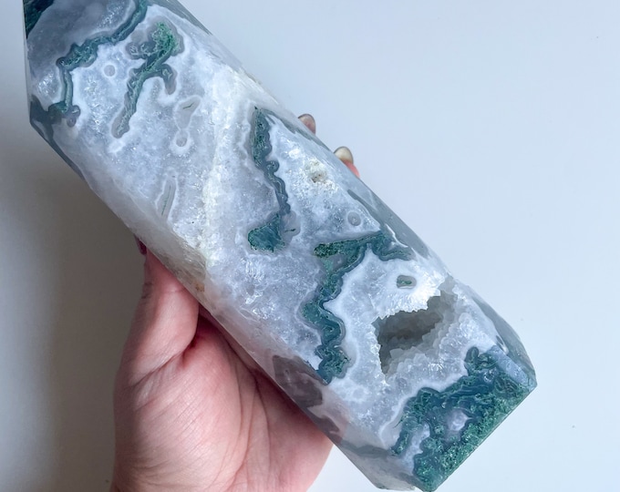 Moss agate crystal tower | moss agate home decoration | moss agate ornament | healing crystal | birthstone gifts| wedding anniversary gift