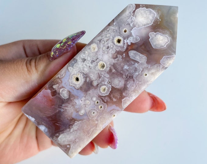 Druzy flower agate geode Crystal tower pink flower agate crystal tower healing crystal home decor